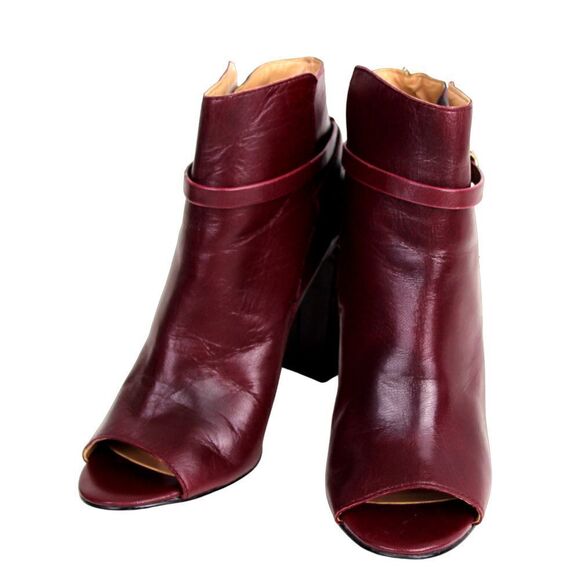 Banana Republic BURGUNDY GENUINE LEATHER OPEN TOE HIGH HEEL SHOES Sz 6.5M - Picture 2 of 11